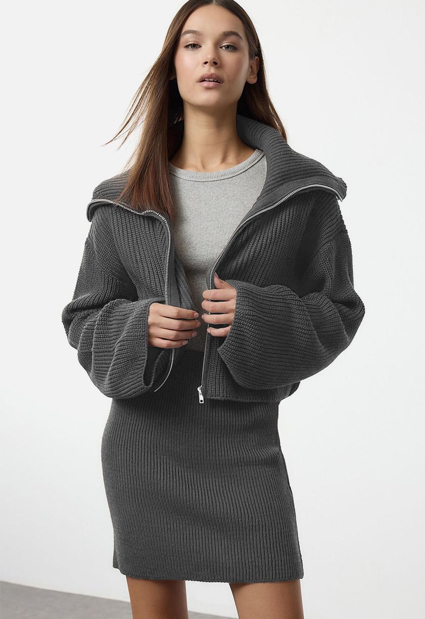 Trendyol - Collar Knitwear Bottom-Top Set  - Anthracite
