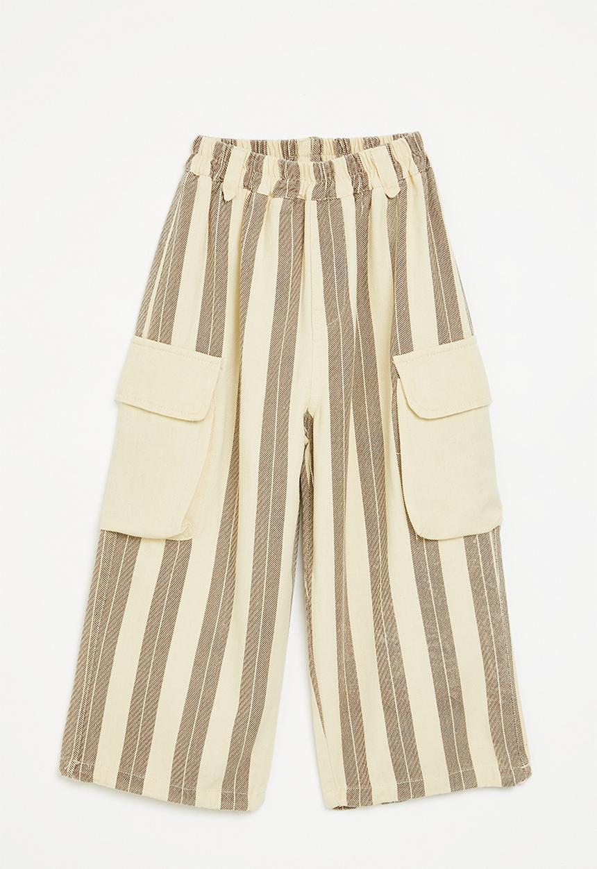 Pop Candy - Cargo-style wide leg pants - cream/brown stripe