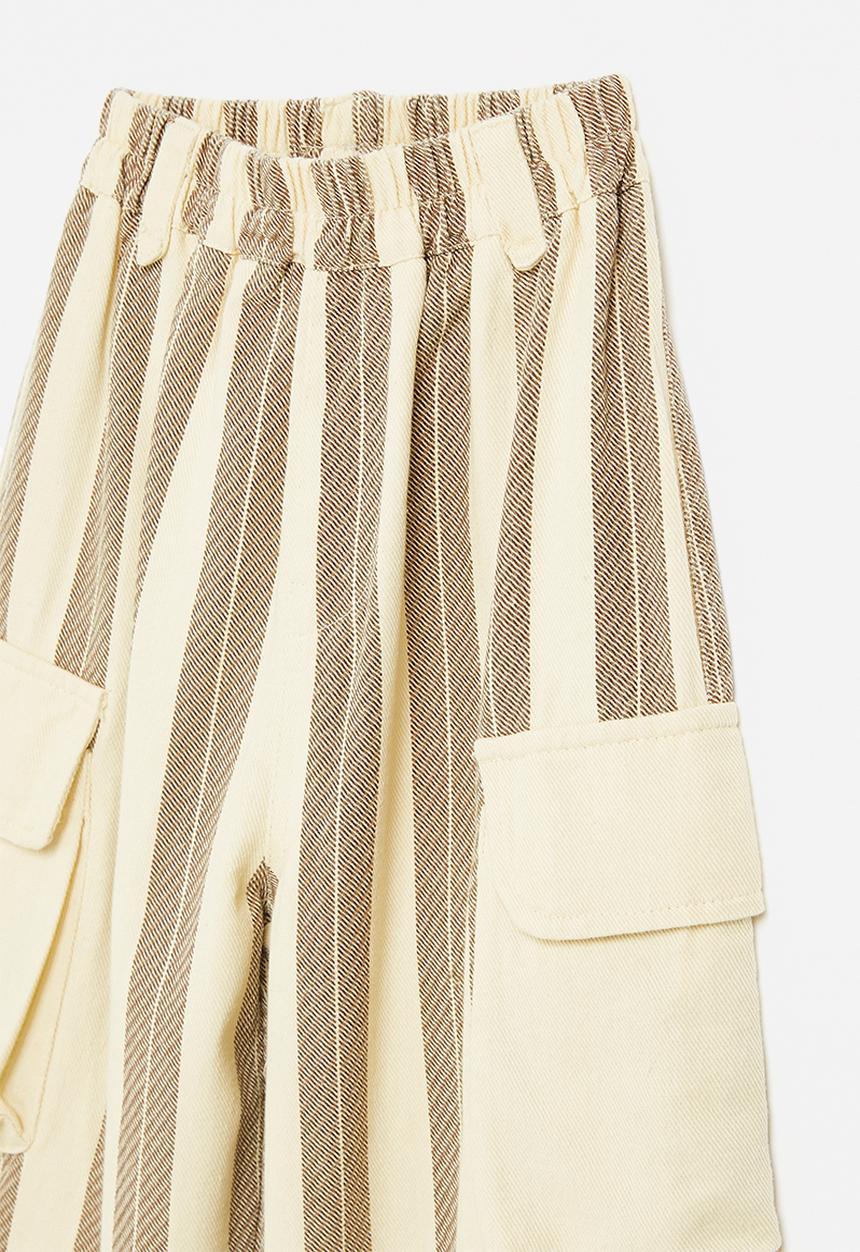 Pop Candy - Cargo-style wide leg pants - cream/brown stripe
