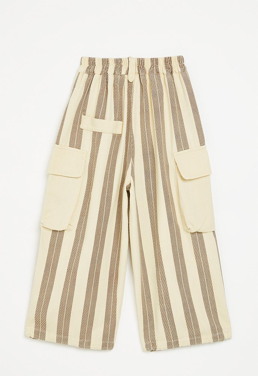 Pop Candy - Cargo-style wide leg pants - cream/brown stripe