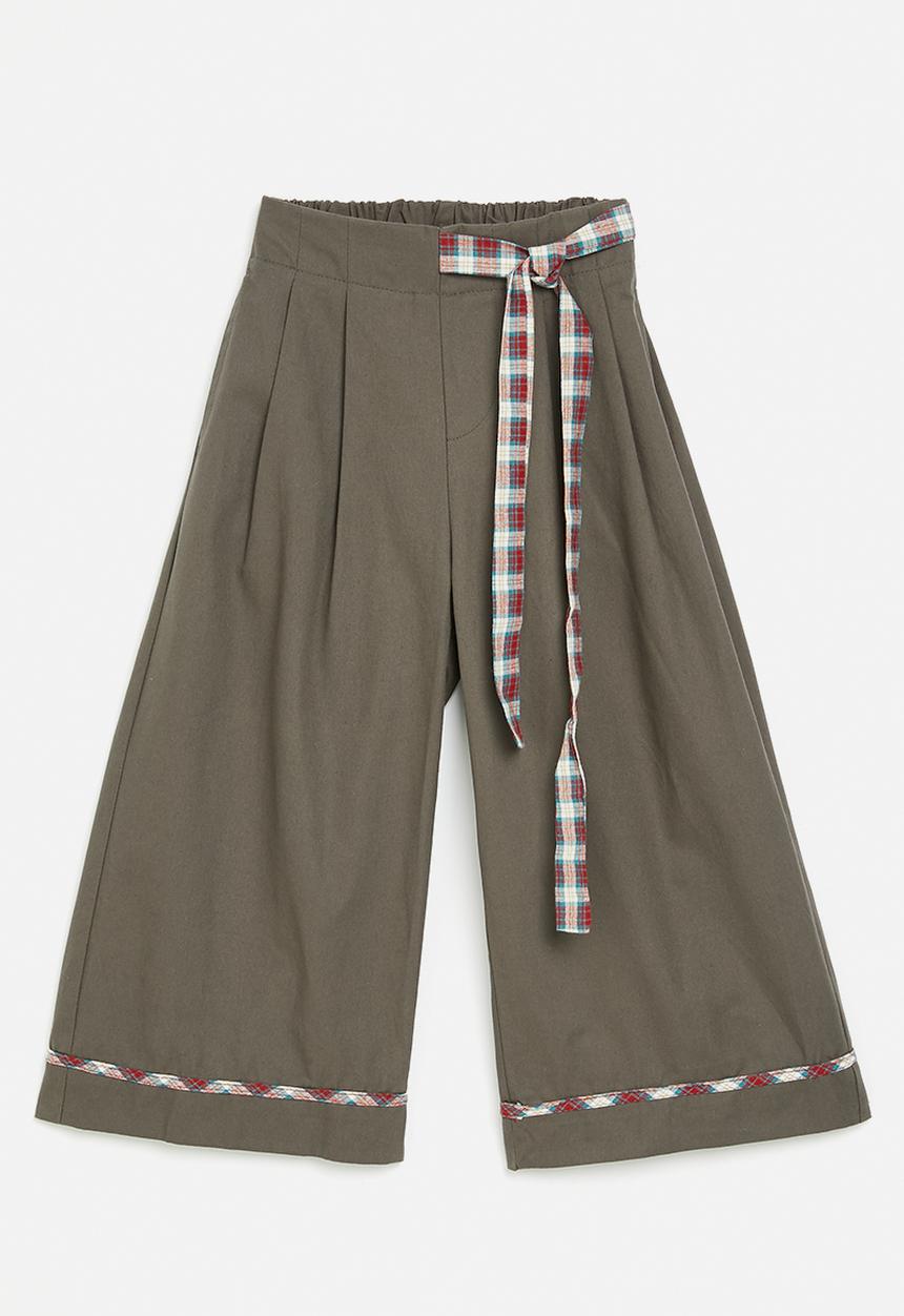 Pop Candy - Palazzo pants with belt - dark brown/check