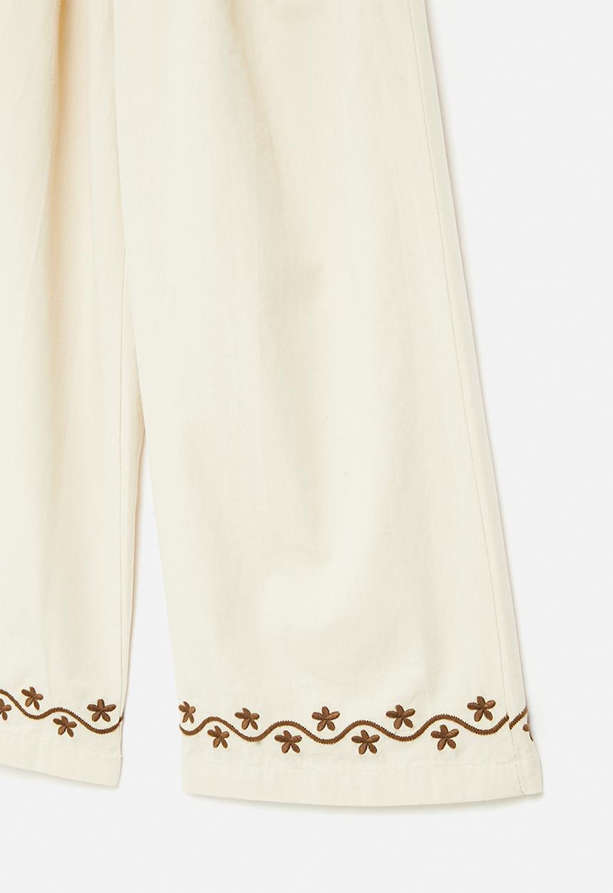 Pop Candy - Embroidered floral motif pants - cream
