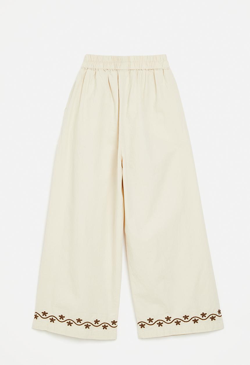 Pop Candy - Embroidered floral motif pants - cream