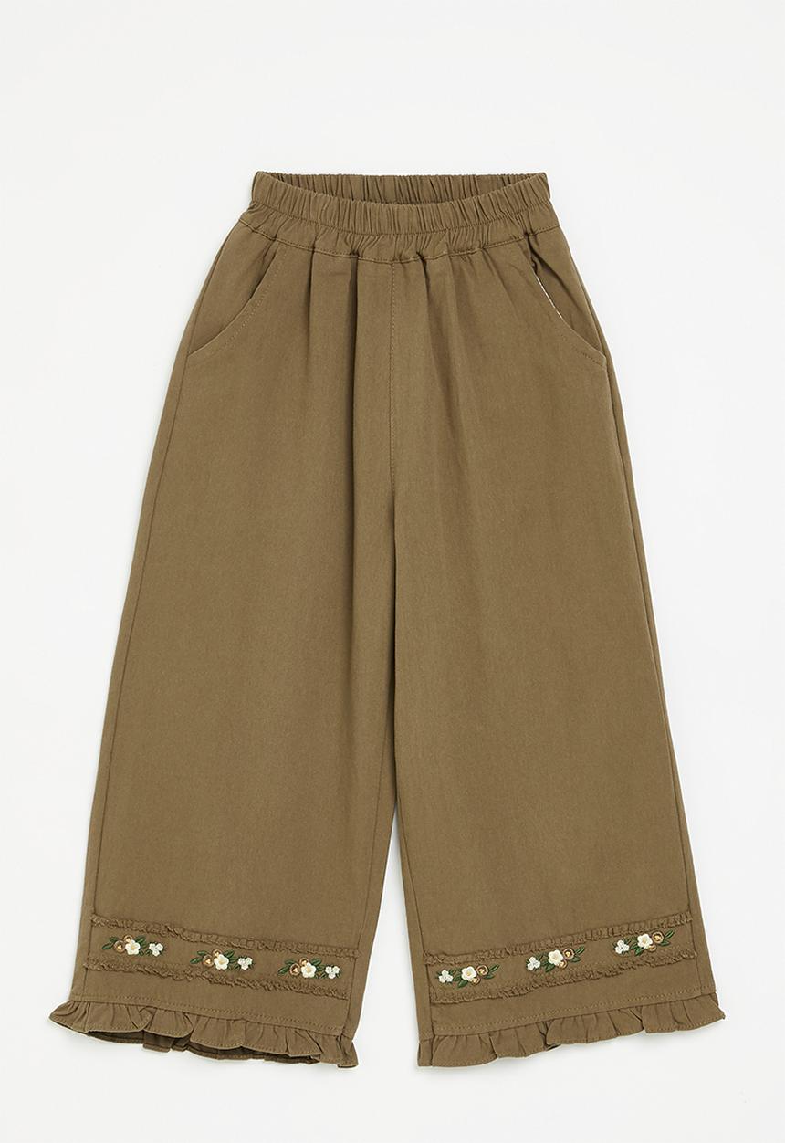 Pop Candy - Floral embroidered wide leg pants - dark brown