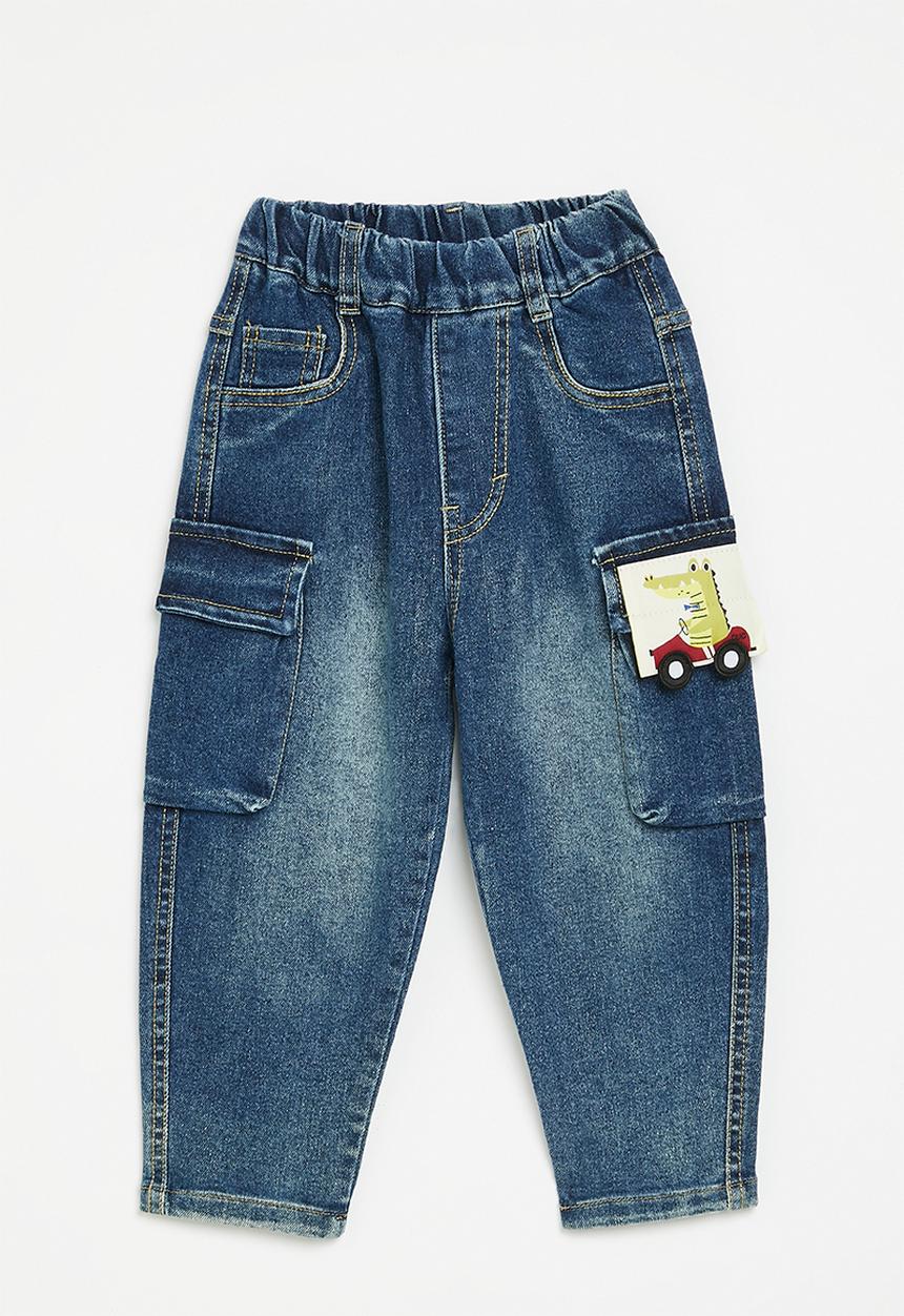 Pop Candy - Cargo jeans with croc pocket flap - blue
