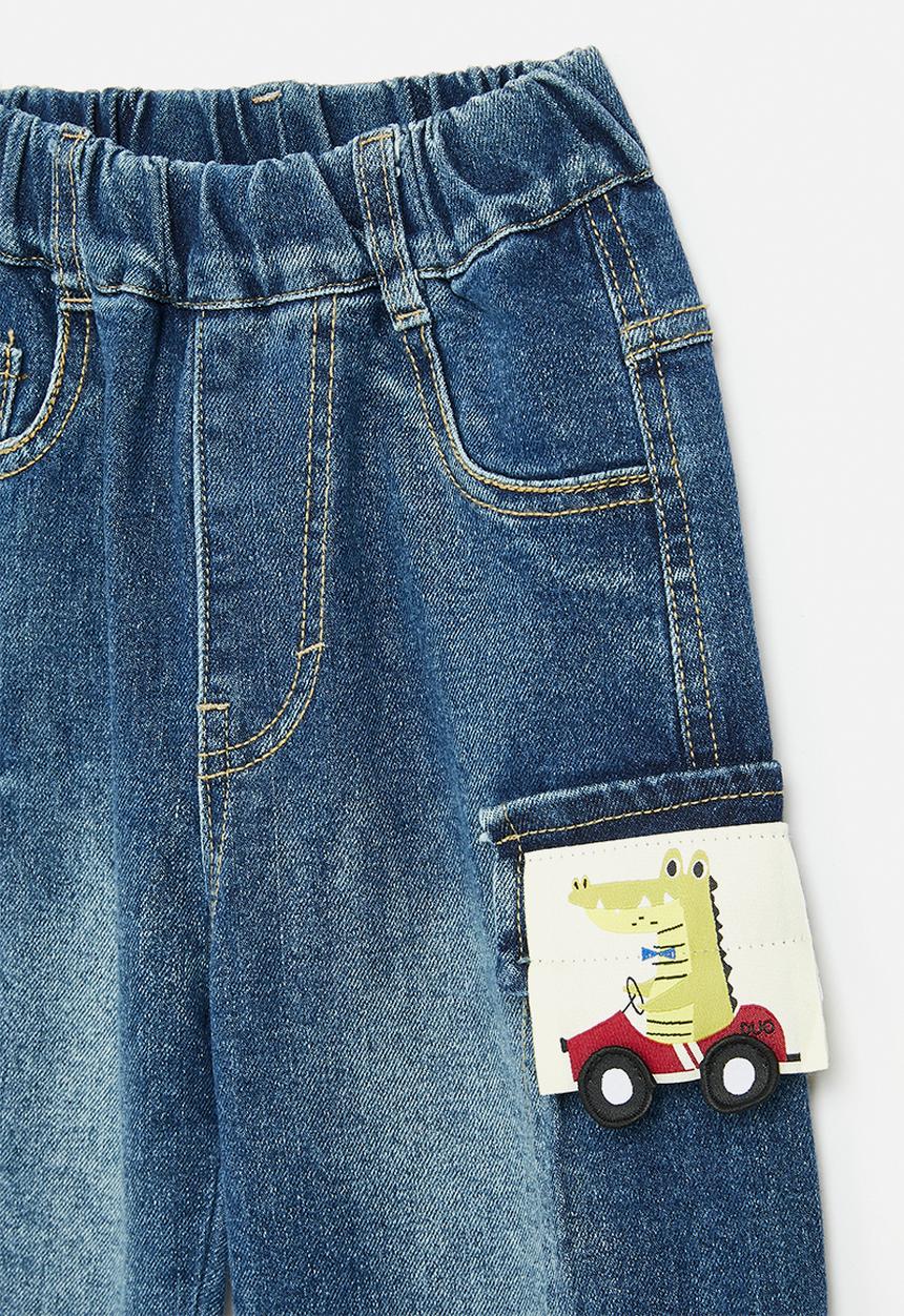 Pop Candy - Cargo jeans with croc pocket flap - blue