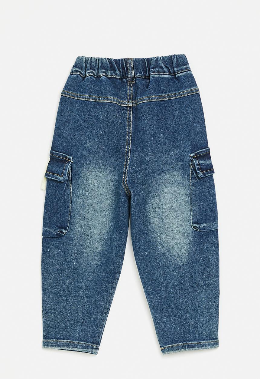 Pop Candy - Cargo jeans with croc pocket flap - blue