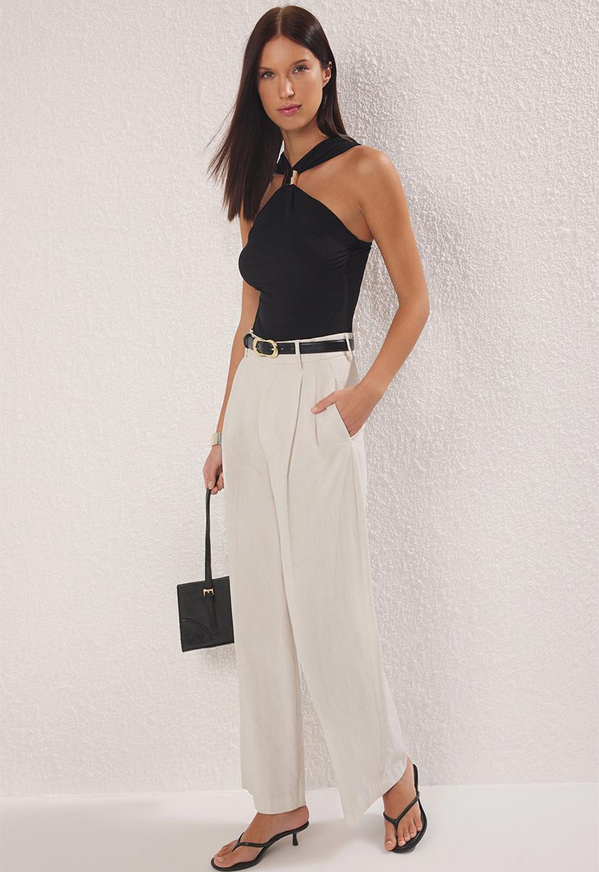Trendyol - Accessory Detailed Gathered Stretchy Knitted Blouse - Black
