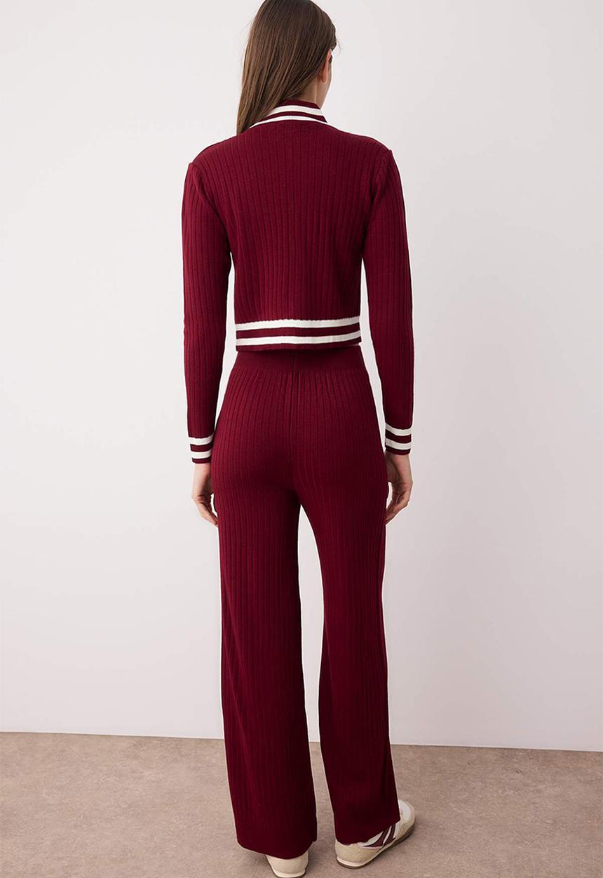 Trendyol - Zippered Knitwear Bottom-Top Set - Bordeaux