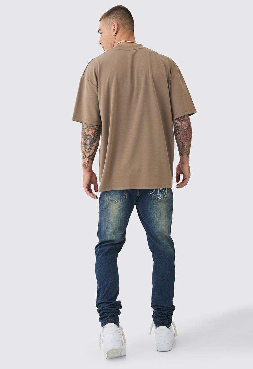 boohooMAN - Skinny Stretch Stacked Bandana Rip & Repair Jeans - antique blue