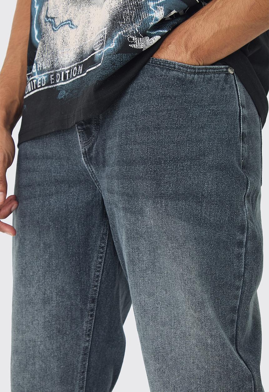 boohooMAN - Relaxed Rigid Jean In Mid Grey - Mid Grey