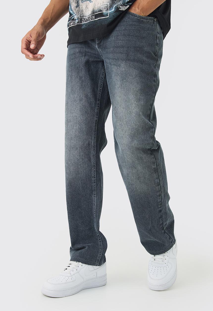 boohooMAN - Relaxed Rigid Jean In Mid Grey - Mid Grey