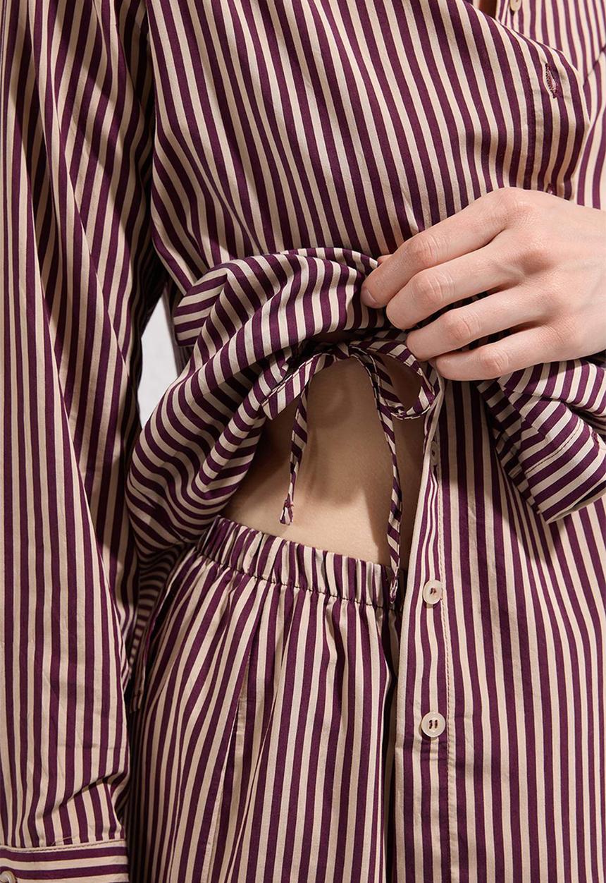 Trendyol - Striped Woven Button Closure Shirt Pants Bottom-Top Suit Set - Bordeaux