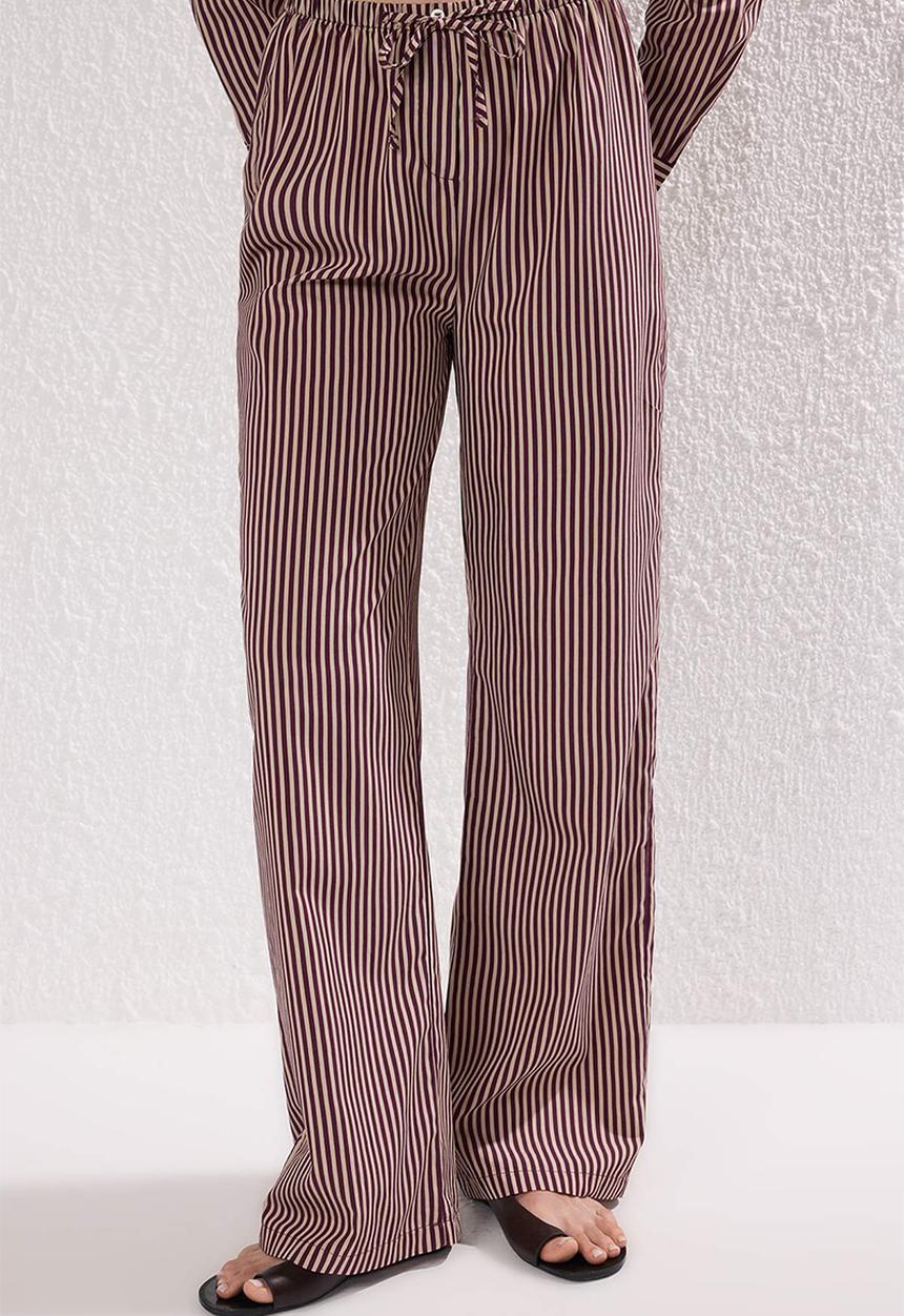 Trendyol - Striped Woven Button Closure Shirt Pants Bottom-Top Suit Set - Bordeaux