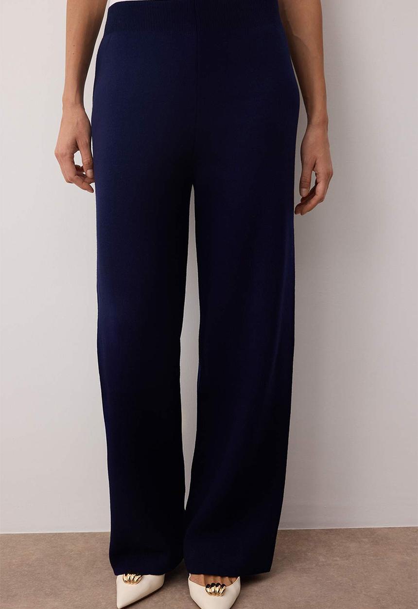 Trendyol - Pearl Button Cardigan-Pants Knitwear Bottom-Top Set - Navy Blue
