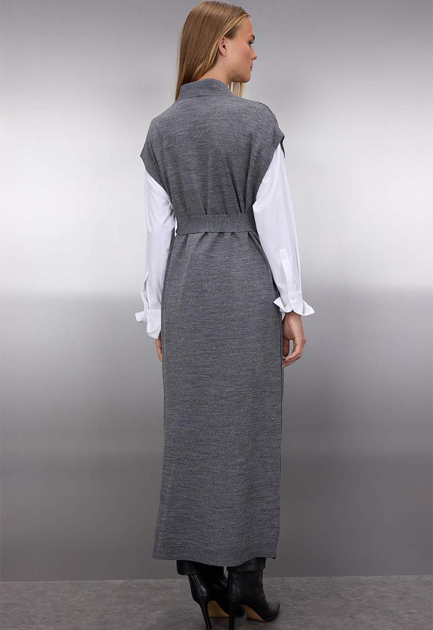 Trendyol - Button Detailed Knitwear Sweater Dress - Grey