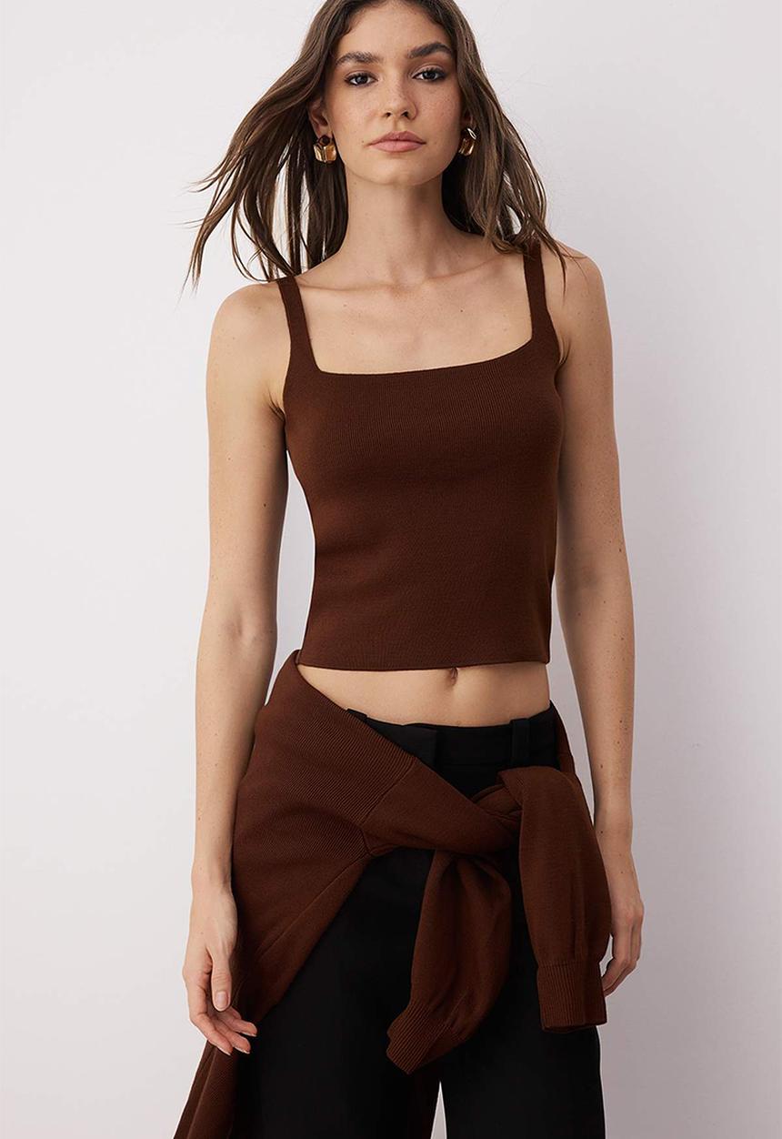 Trendyol - Button Detailed 2-Piece Viral Knitwear Cardigan-Blouse Set - Brown
