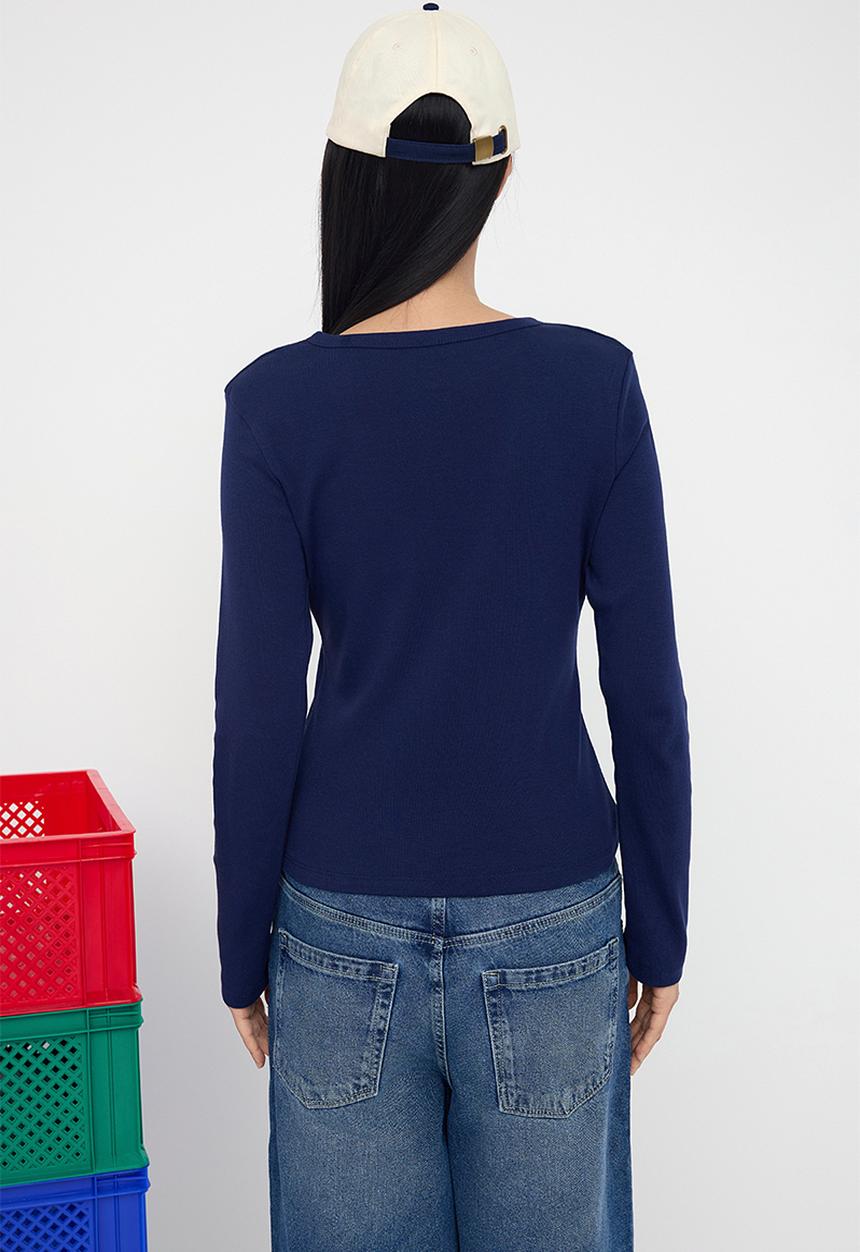 Trendyol - Buttoned Bodycon Stretchy Knitted Blouse - Navy Blue