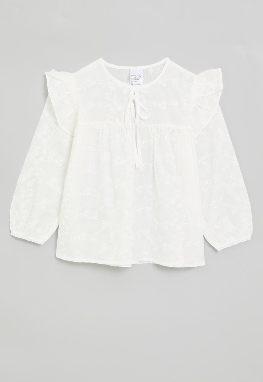 Pop Candy - Broderie ruffle sleeve top - white