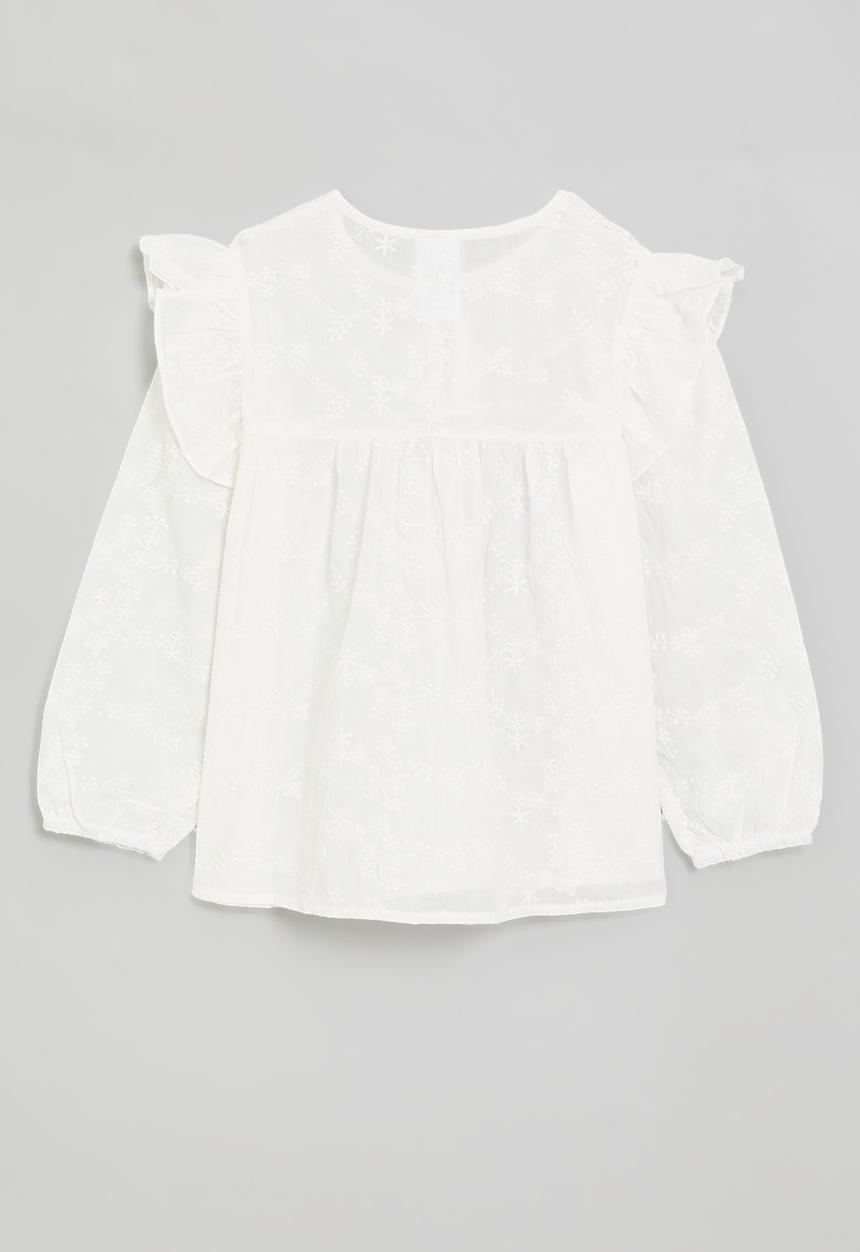 Pop Candy - Broderie ruffle sleeve top - white