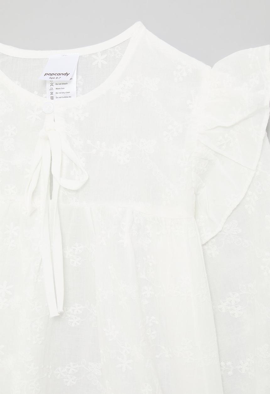 Pop Candy - Broderie ruffle sleeve top - white