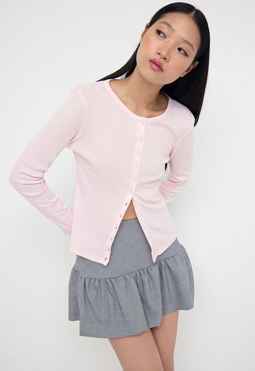 Trendyol - Buttoned Bodycon Stretchy Knitted Blouse - Pink