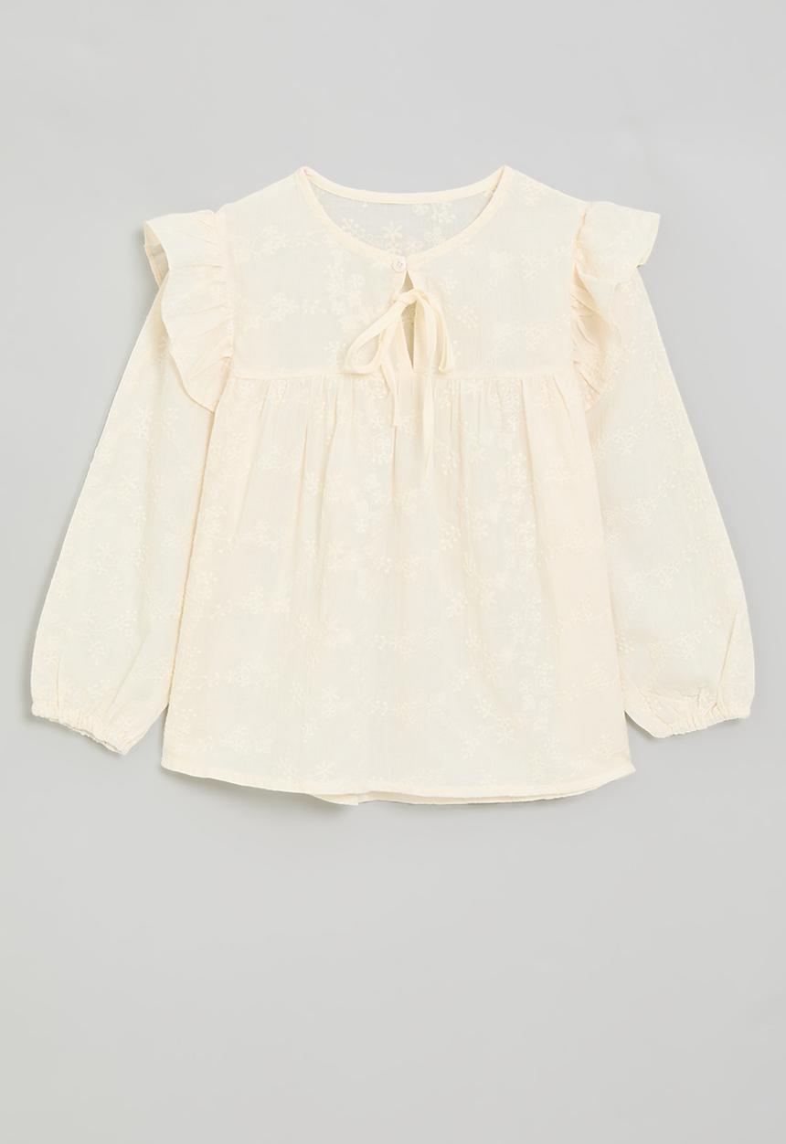 Pop Candy - Broderie ruffle sleeve top - seashell