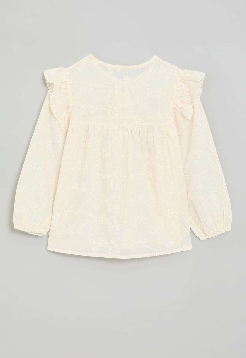 Pop Candy - Broderie ruffle sleeve top - seashell