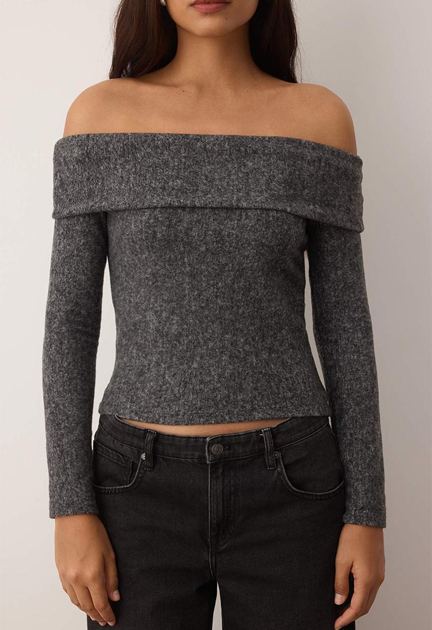 Trendyol - Carmen Collar Fitted/Slim Fit Knitted Blouse  - Anthracite