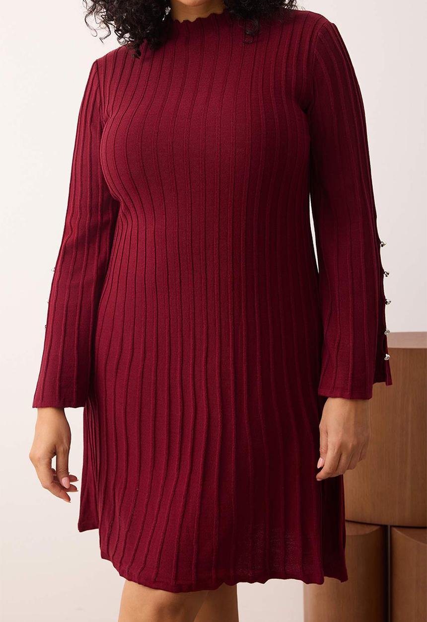 Trendyol - Plus size corded accessory  dress - bordeaux