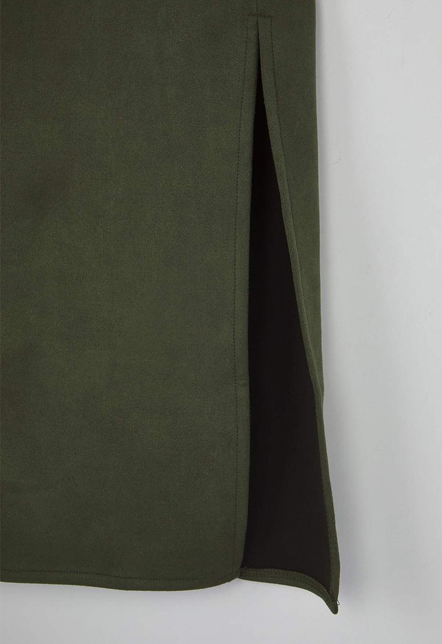 Trendyol - Suede Slit Knit Midi Pencil Skirt - Khaki