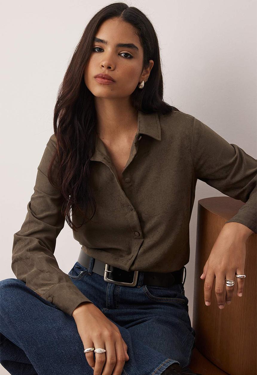 Trendyol - Regular Fit Suede Shirt - Brown