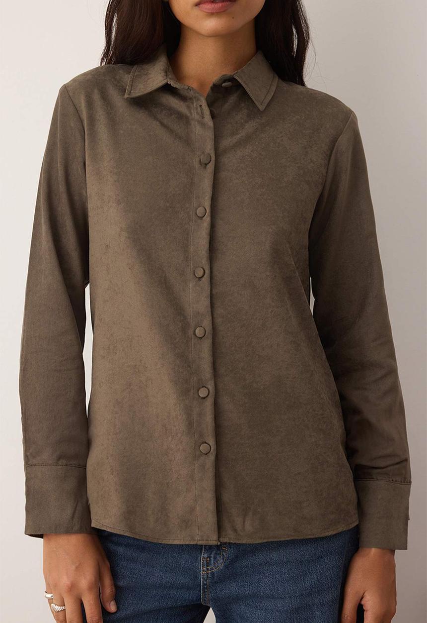 Trendyol - Regular Fit Suede Shirt - Brown