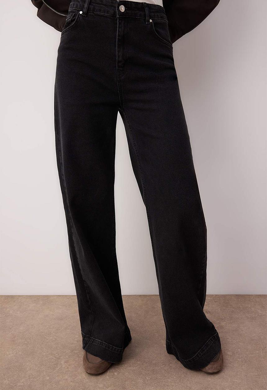 Trendyol - Regular Waist Wide Leg Jean - Black