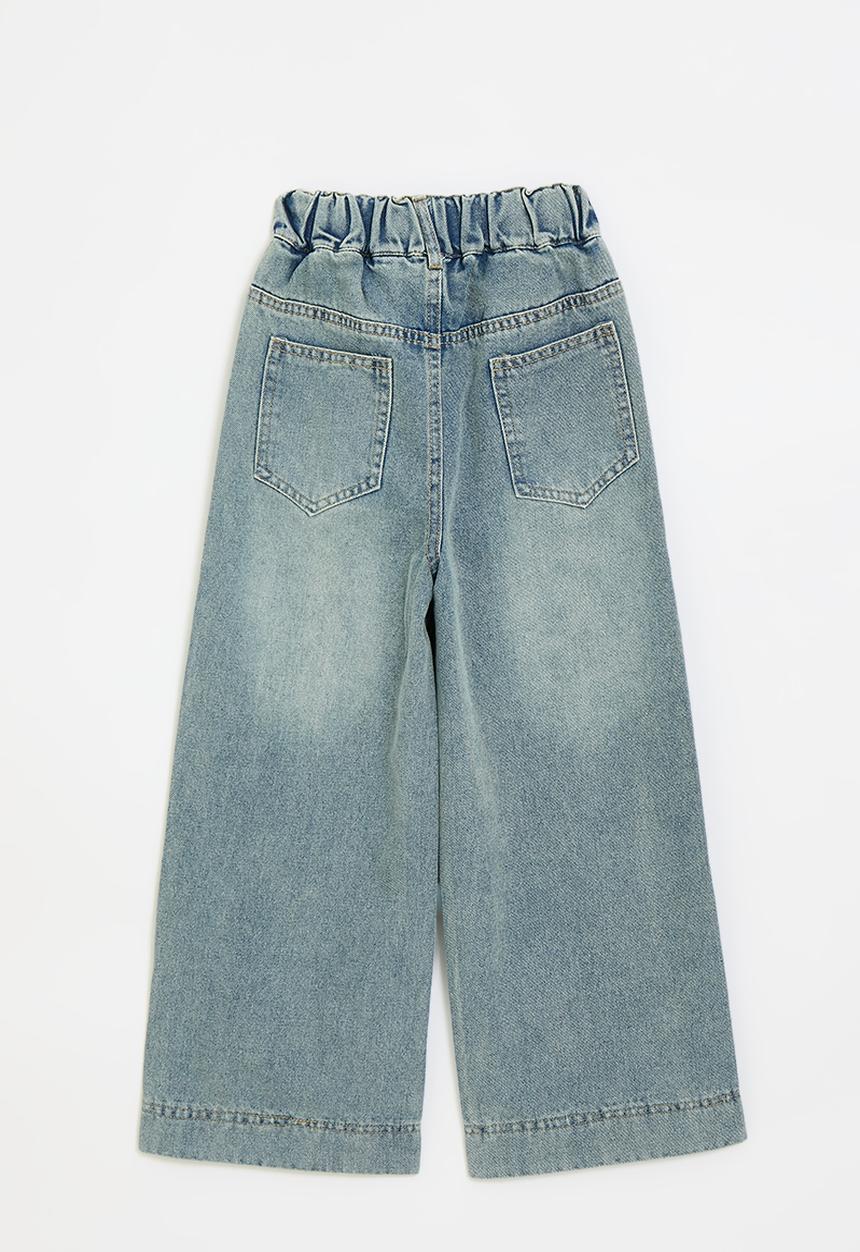 Pop Candy - Vintage wash wide leg jeans - blue