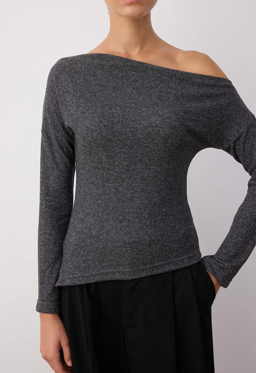 Trendyol - Asymmetric Collar Soft Knitted Blouse - Black
