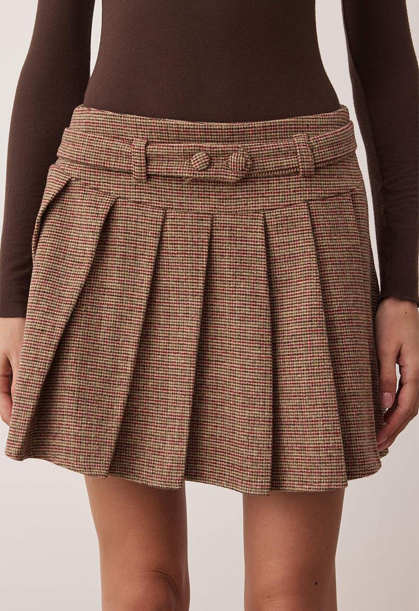 Trendyol - Plaid/Check Pleated Winter Woven Mini Skirt - Brown