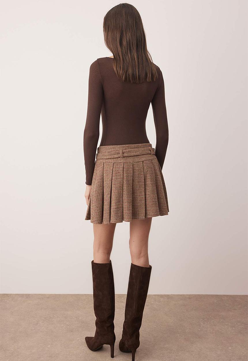 Trendyol - Plaid/Check Pleated Winter Woven Mini Skirt - Brown