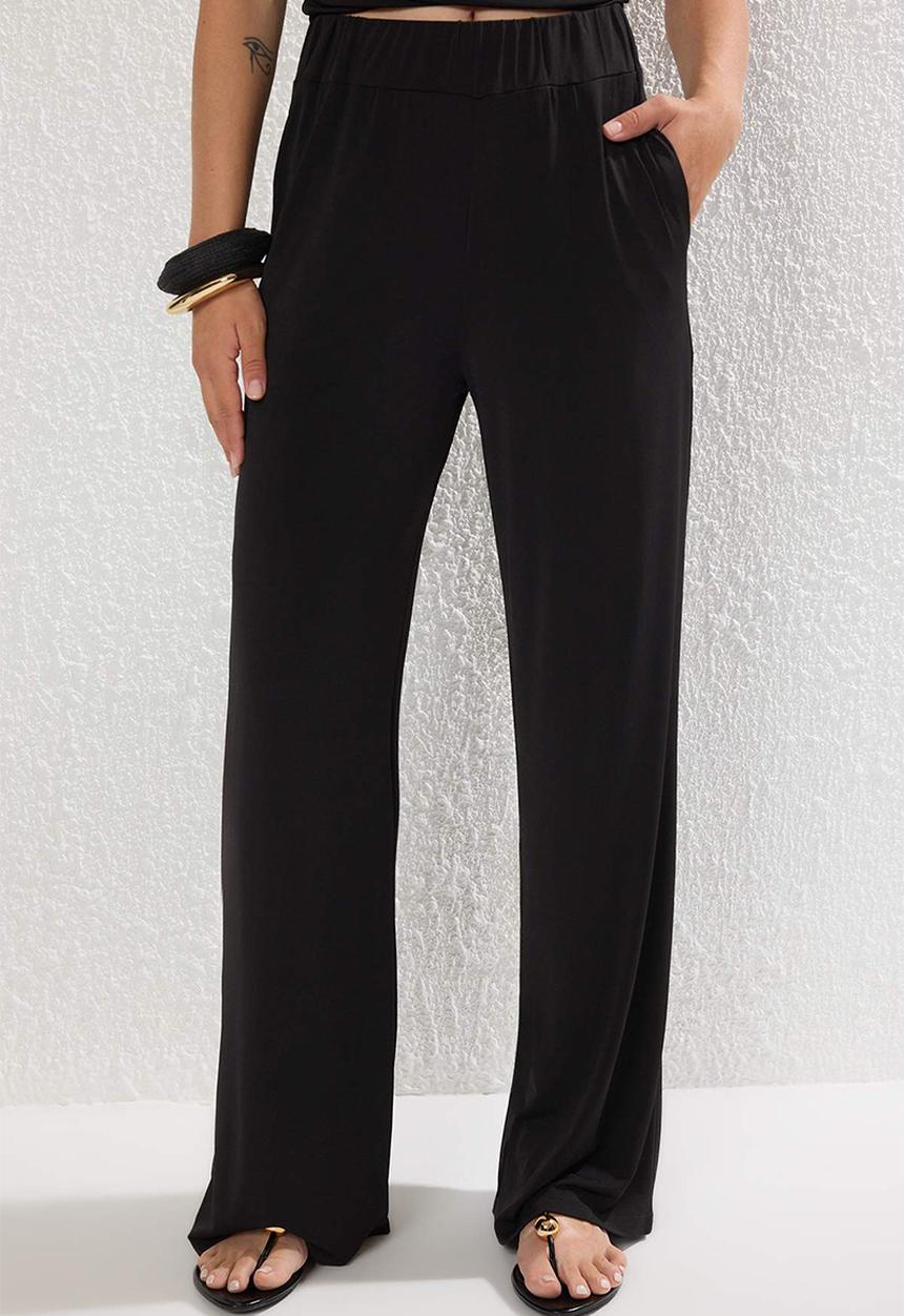 Trendyol - Carmen Collar Stretchy Knitted Blouse/Pants Set - Black