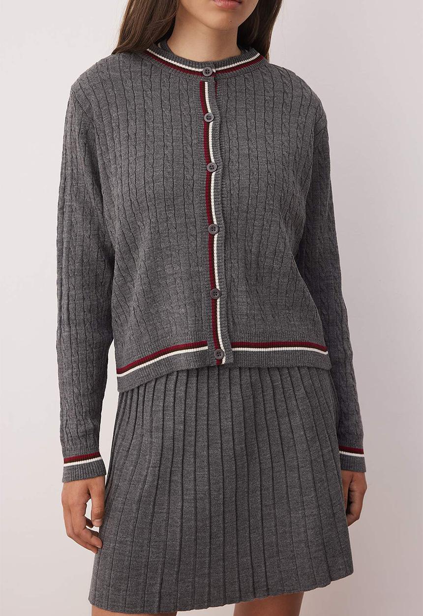 Trendyol - Special Yarn Cardigan-Blouse-Skirt Knitwear Suit Set - Anthracite