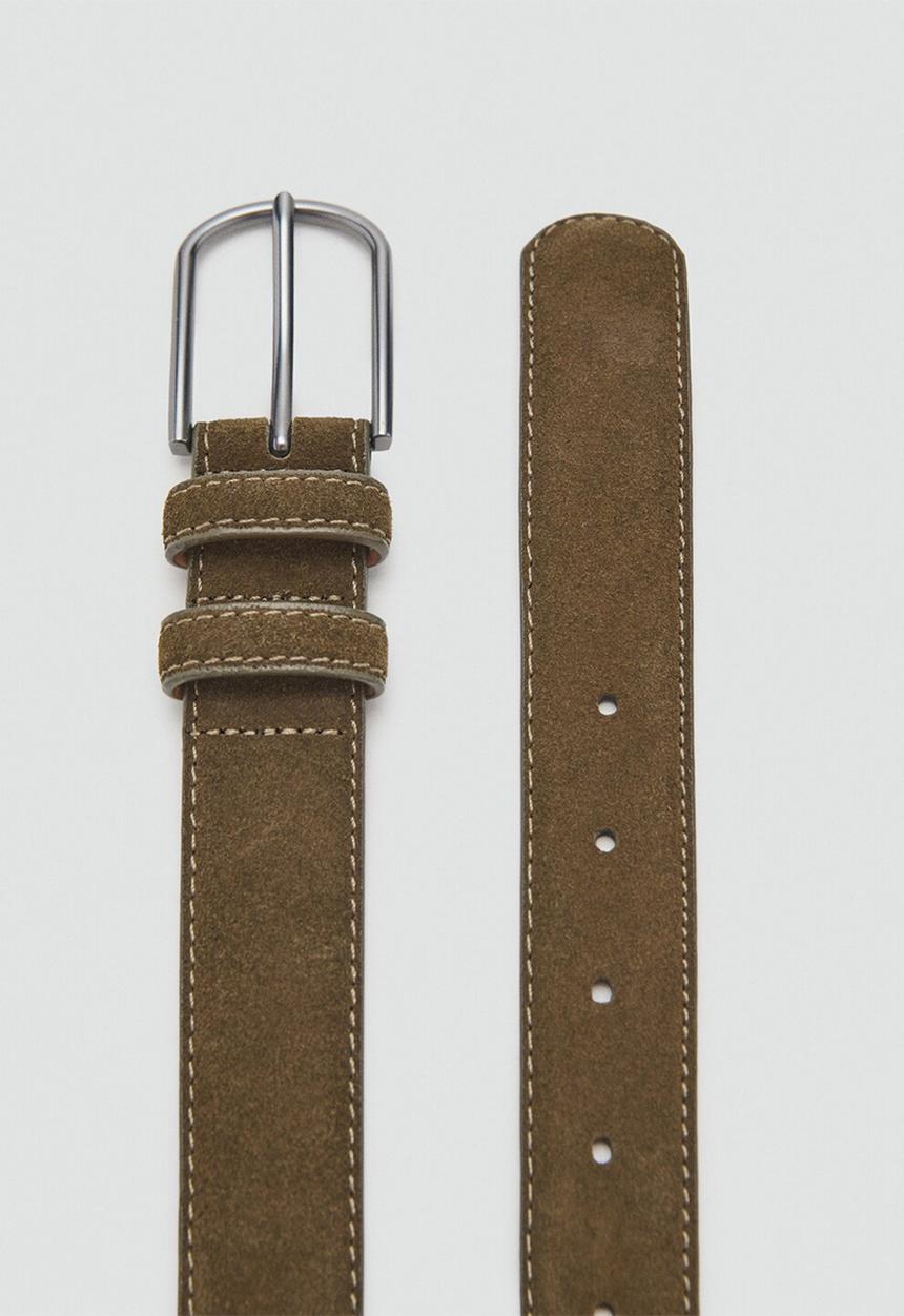 MANGO - Cinturon Suede Buckle Belt - Khaki