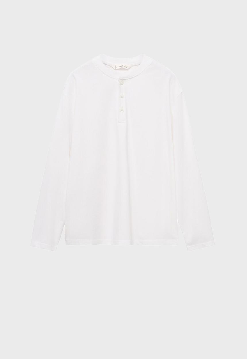 MANGO - T-shirt henley1 - natural