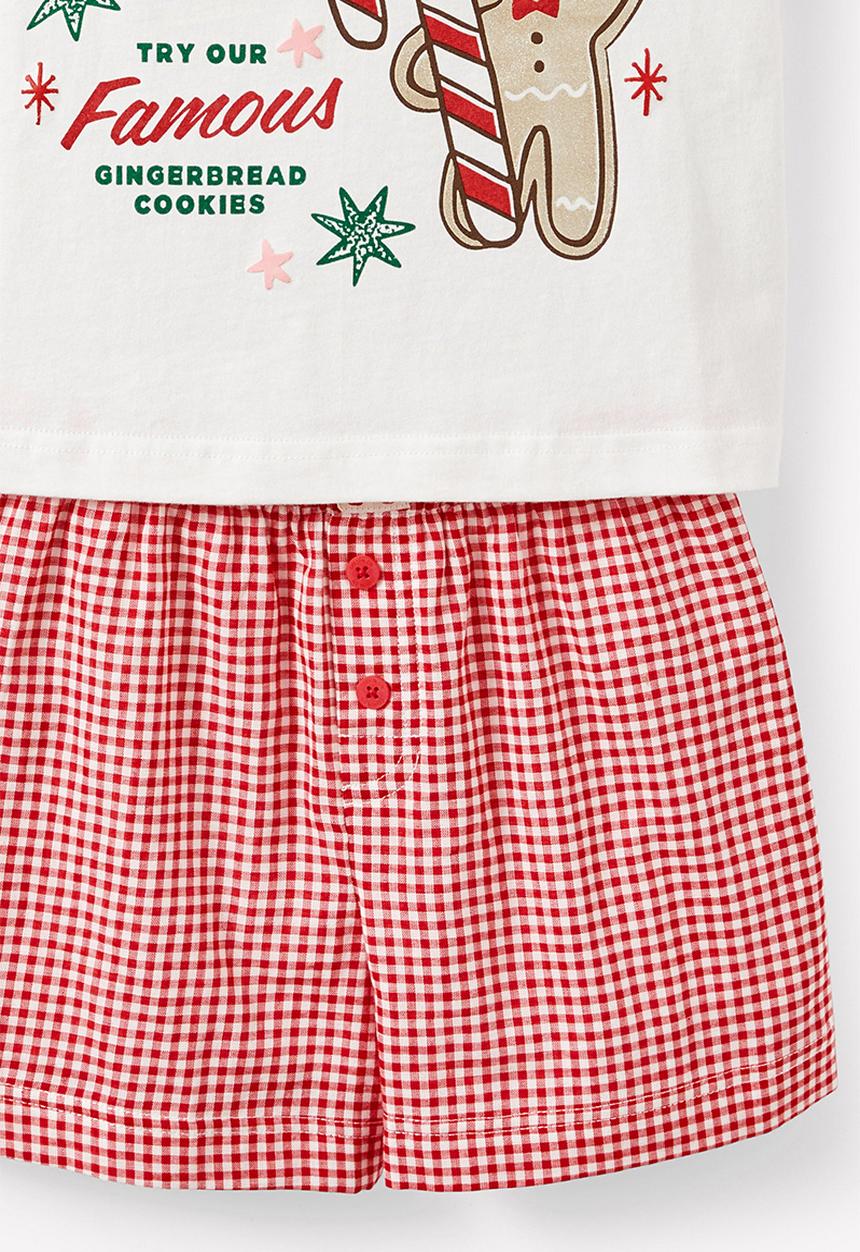 Cotton On - Adult Boxer Pj Set Family Christmas - Varsity Red Gingham/Gingerbread Bakery