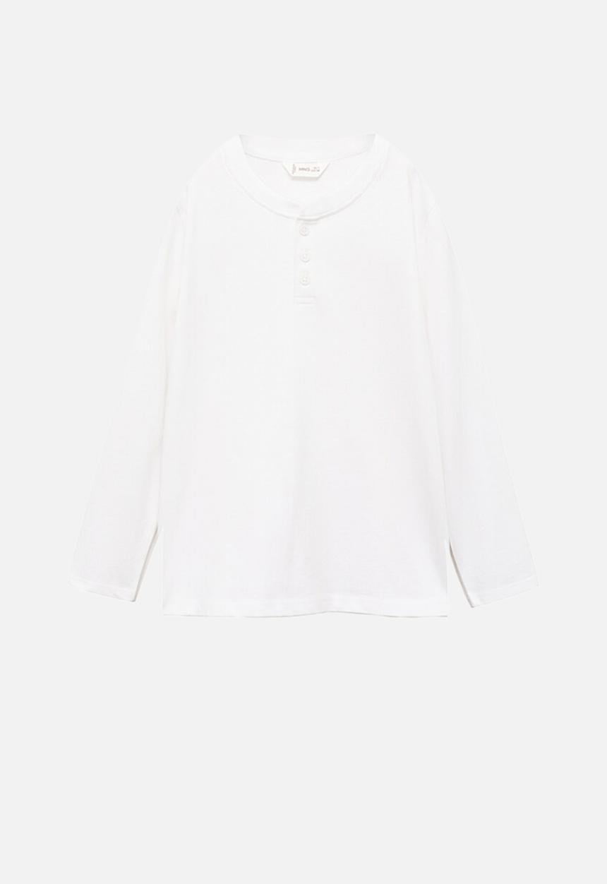 MANGO - T-shirt henleyb - natural