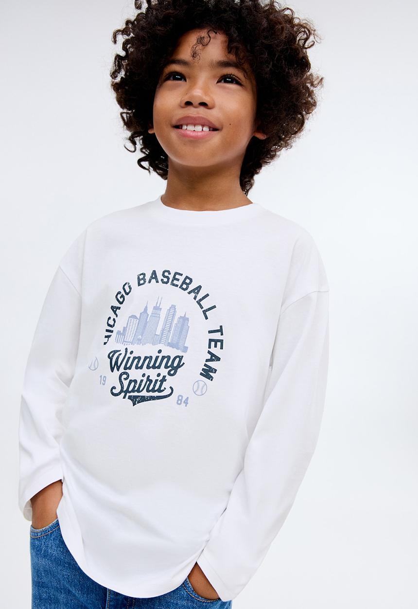 MANGO - Printed long sleeve t-shirt-white