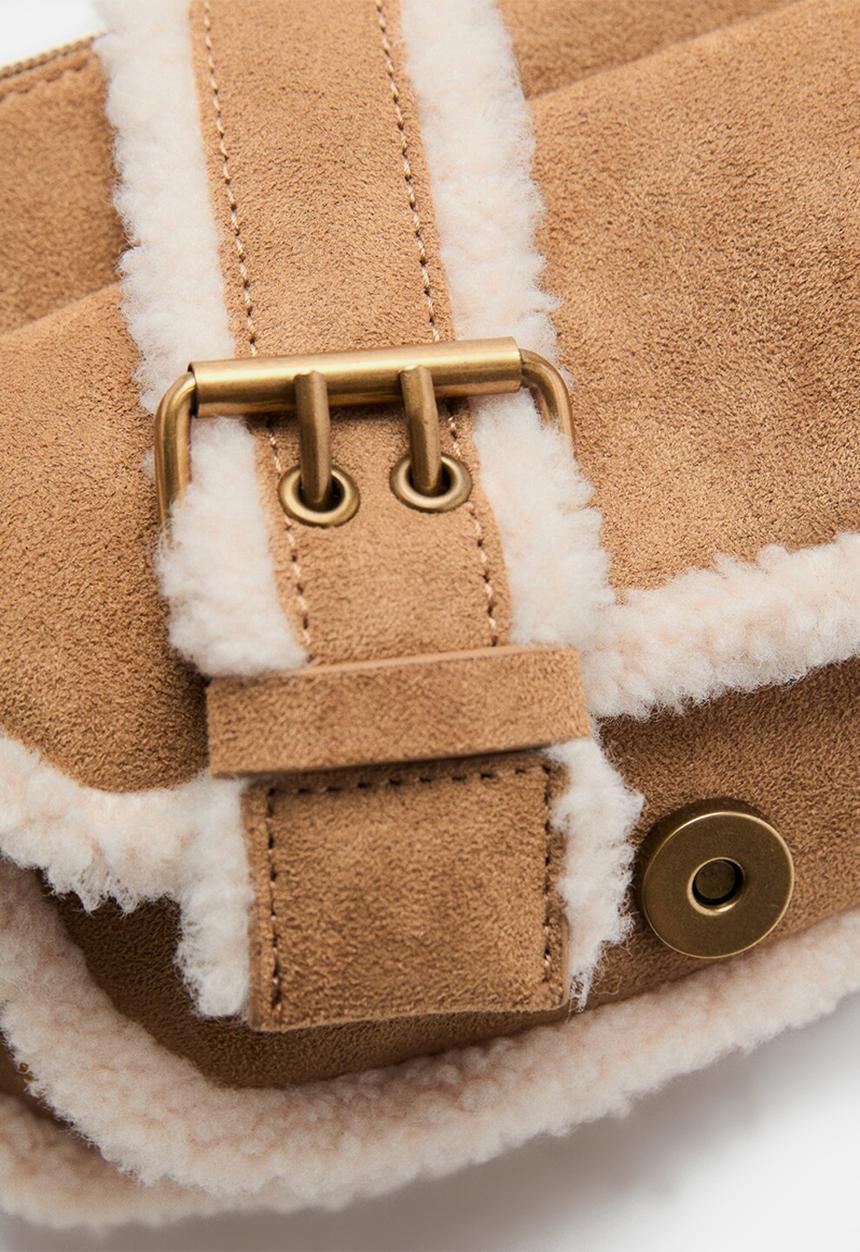 MANGO - Shearling-effect bag - brown