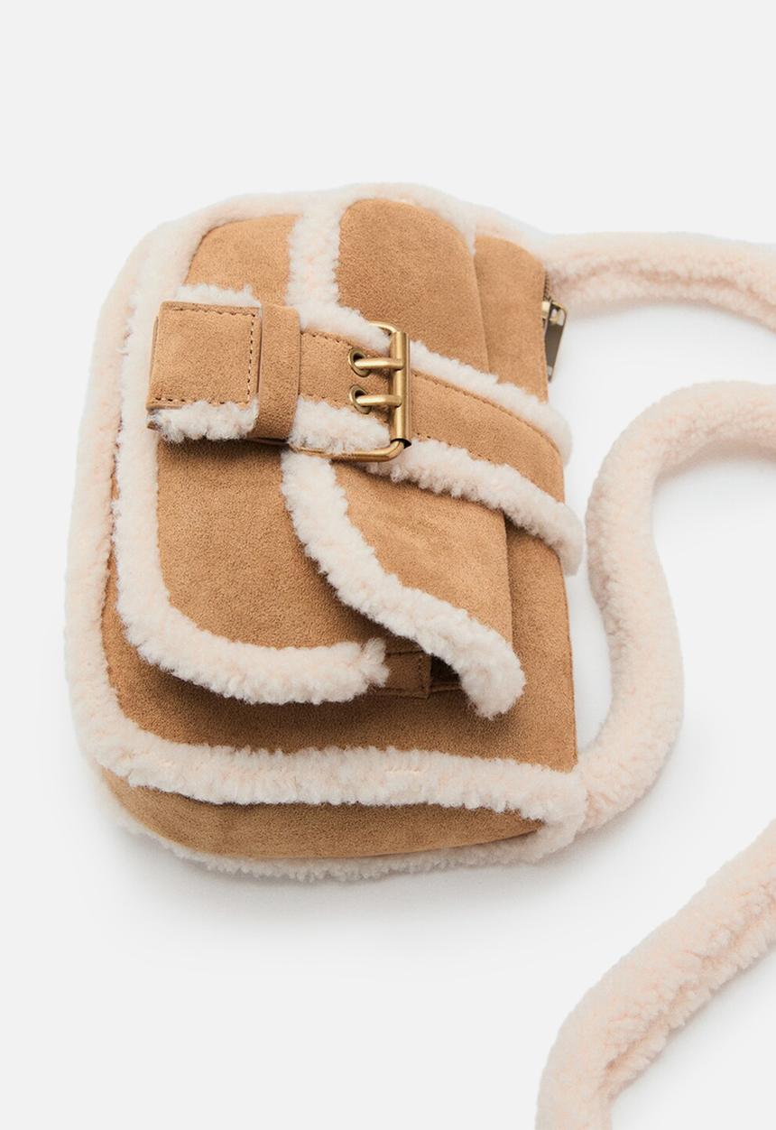 MANGO - Shearling-effect bag - brown