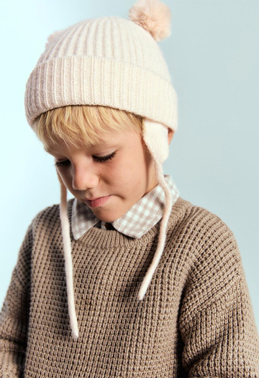MANGO - Beanie Pompon - Light/Pastel Brown