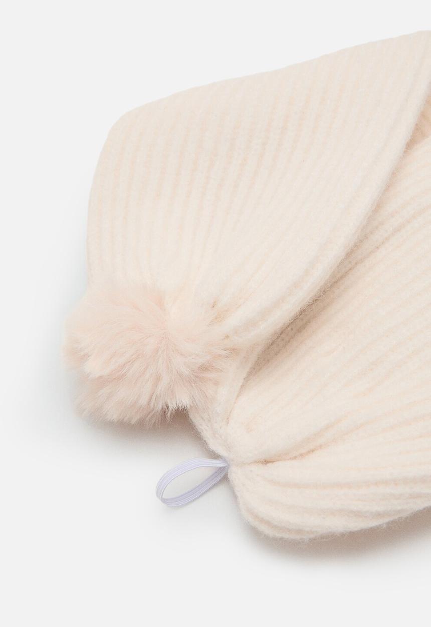 MANGO - Pompom knit scarf - sand