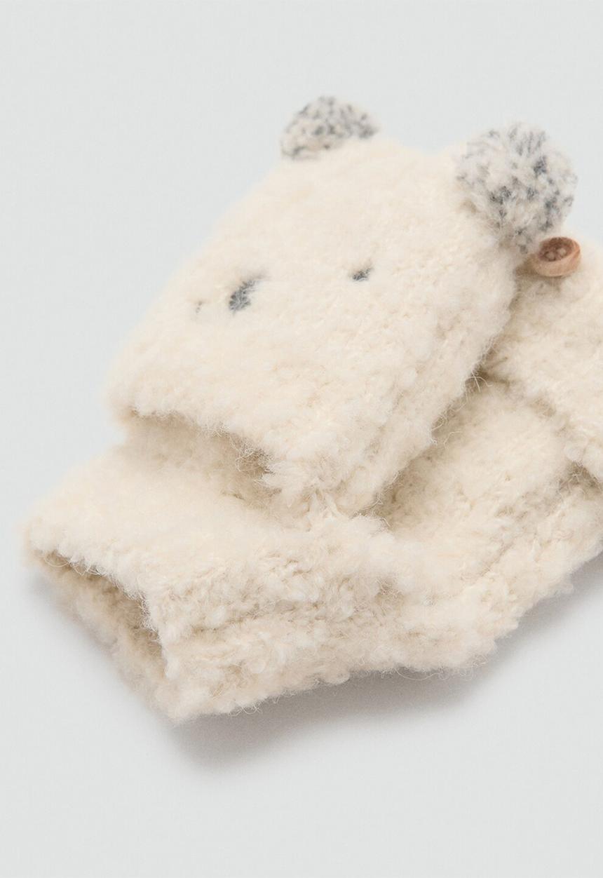 MANGO - Bear knitted gloves - ecru